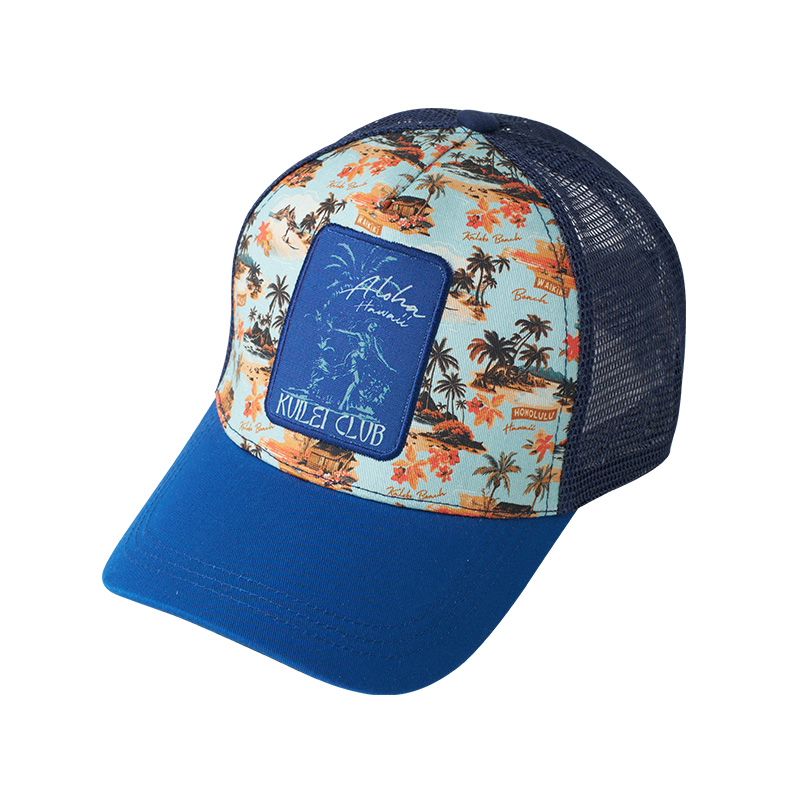 Gorra snapback de malla de playa con palmera tropical